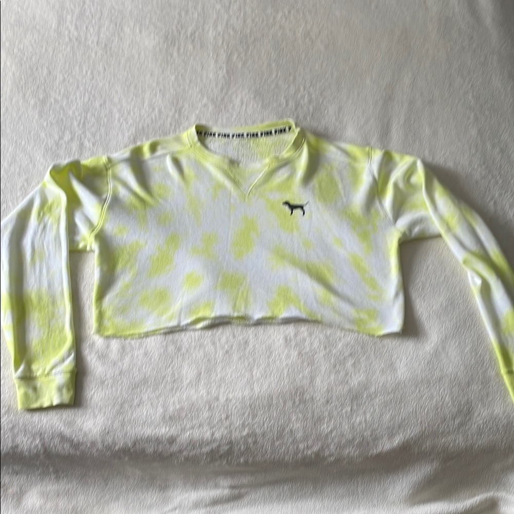 PINK Victoria's Secret Yellow Tie-Dye cropped sweater - Picture 5 of 6